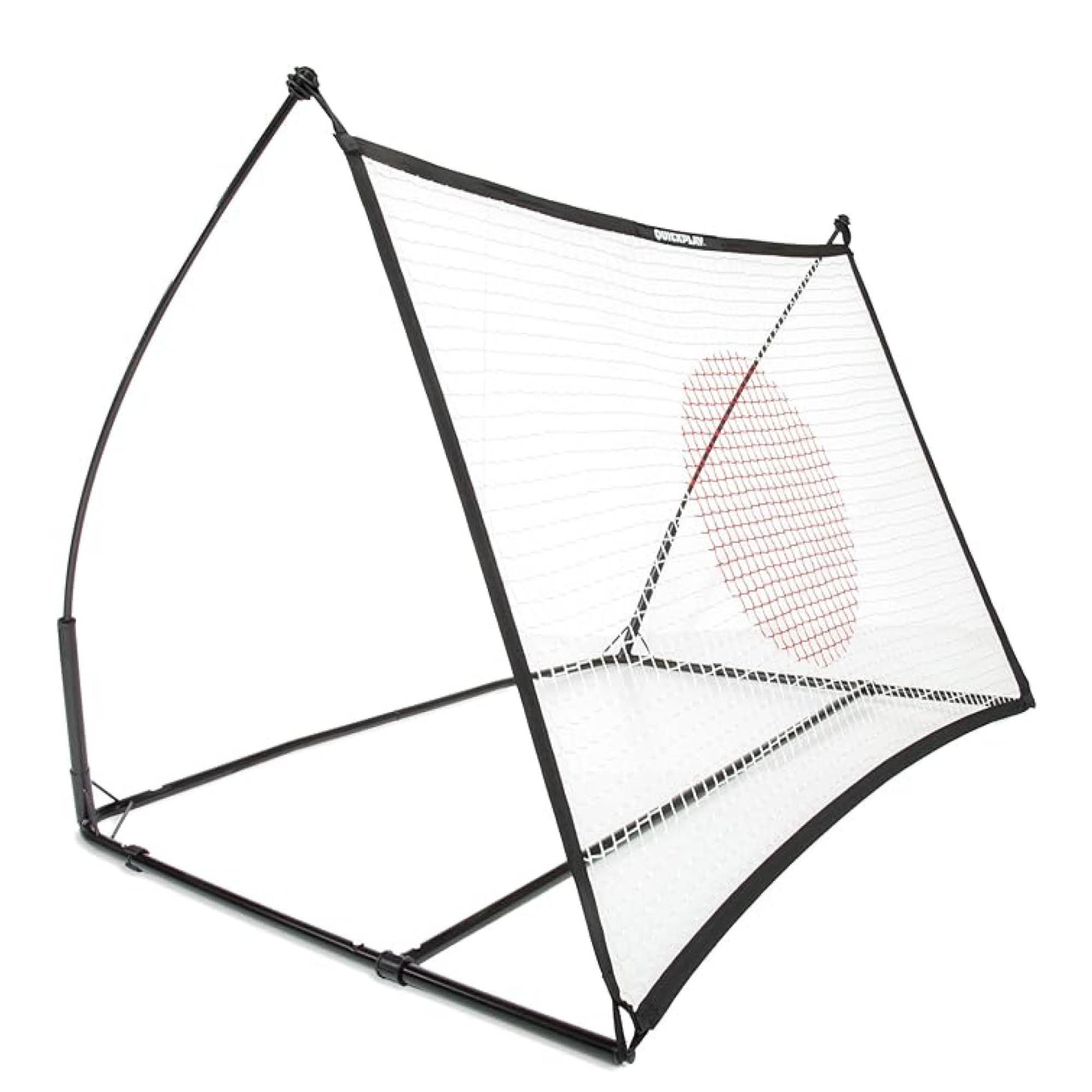 SPOT Fußball-Rebounder 150 x 100 cm mit schwarzem Rahmen und weißem Netz mit rotem Zielkreis, vor weißem Hintergrund.